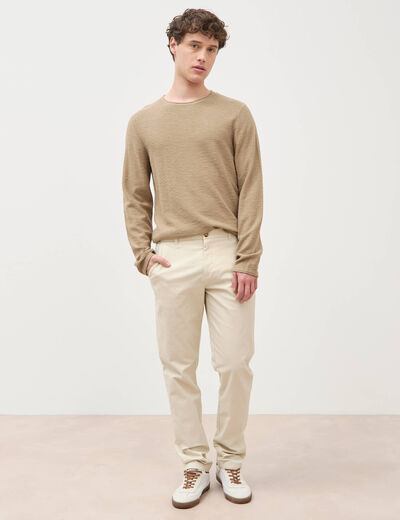 Pull fin en coton manches longues vert olive homme