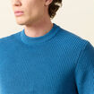 Pull fin manches longues col rond bleu fonc&eacute; homme