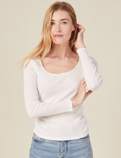 T-shirt manches longues côtelé ecru femme