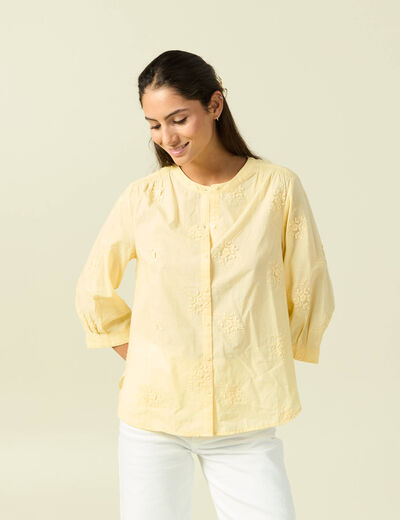 Chemise en coton manches 3/4 jaune clair femme