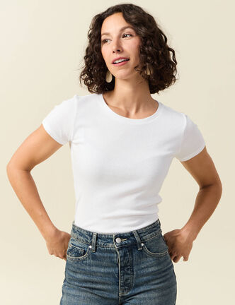 T-shirt cintré col rond manches courtes blanc femme