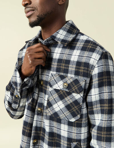 Surchemise oversize courte doubl&eacute;e bleu marine homme