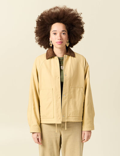 Veste oversize mi-longue en coton beige femme