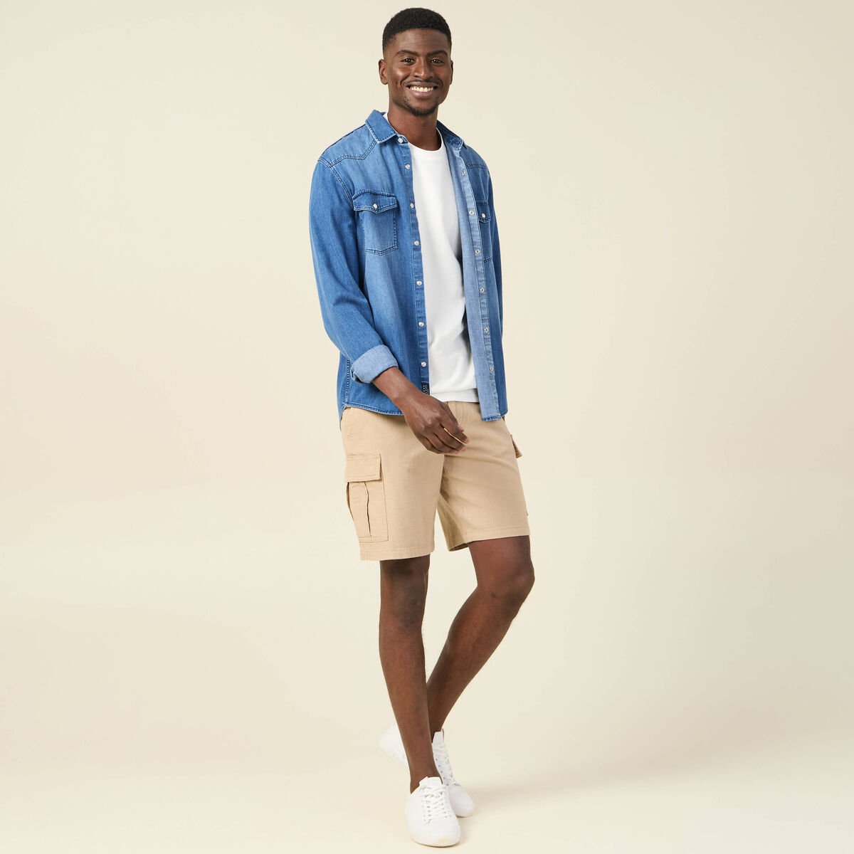 Bermuda cargo à coulisse beige homme