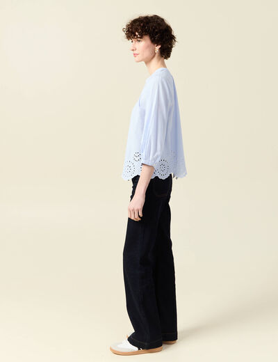 Chemise manches 3/4 brodée blanc femme