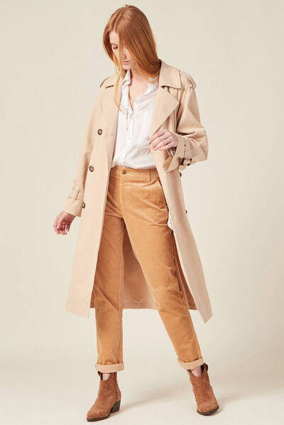 Pantalon chino velours côtelé marron clair femme