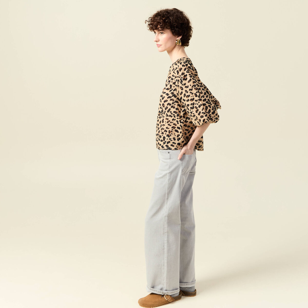 Blouse manches courtes marron clair femme