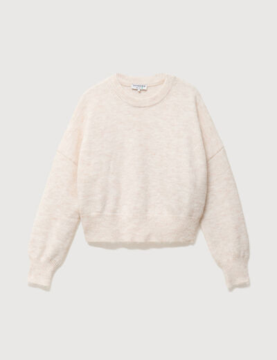 Pull droit cropped manches longues creme femme