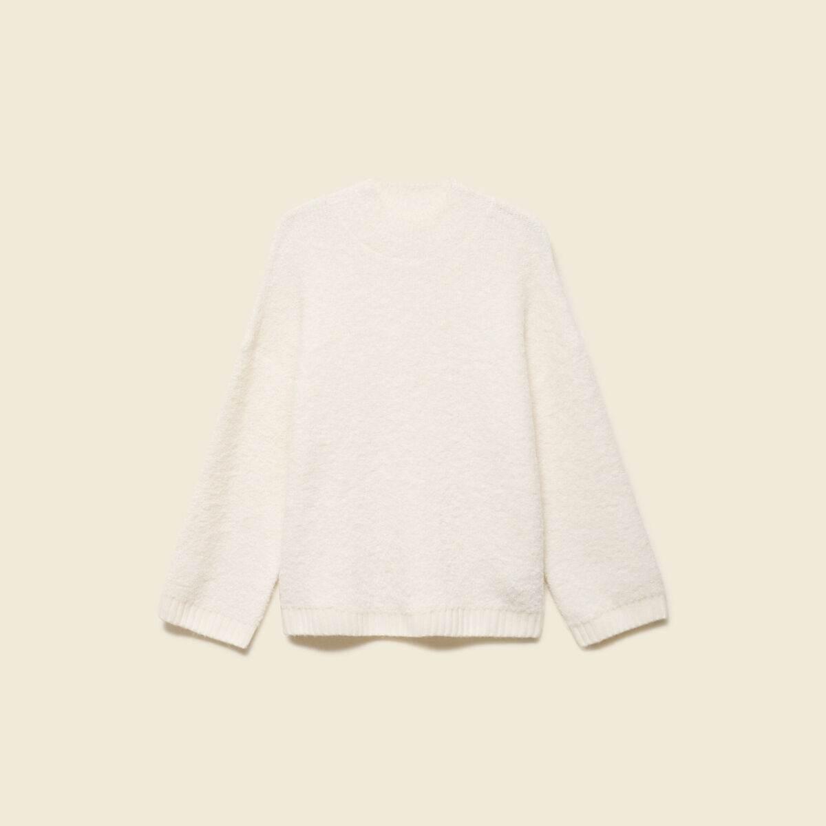 Pull manches longues col montant ivoire femme