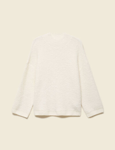 Pull manches longues col montant ivoire femme