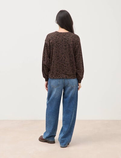 Sweat col rond manches longues marron chocolat femme