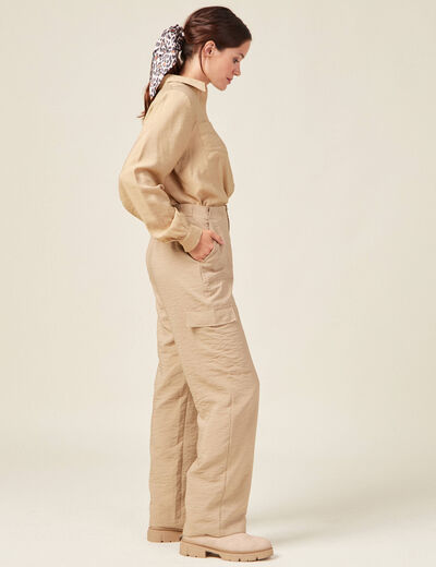 Pantalon cargo fluide beige femme