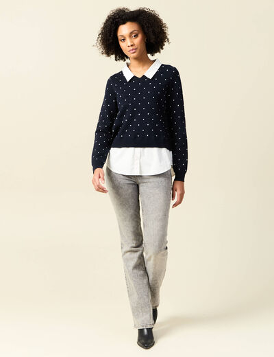 Pull manches longues 2-en1 bleu marine femme