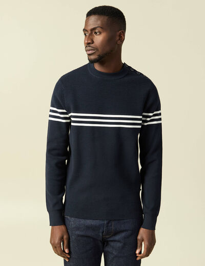 Pull fin col rond manches longues bleu marine homme