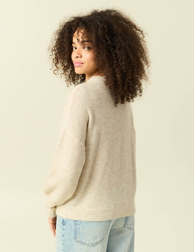 Pull col rond manches longues beige femme