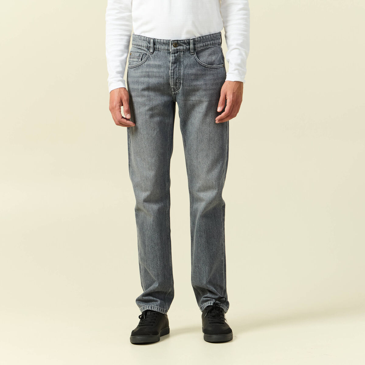 Jeans straight longueur 34 bleu gris homme