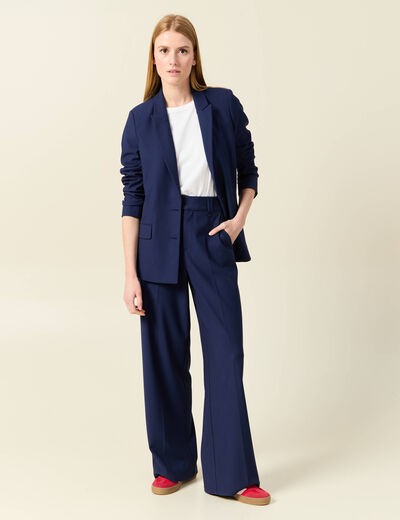 Pantalon city large à pinces bleu marine femme