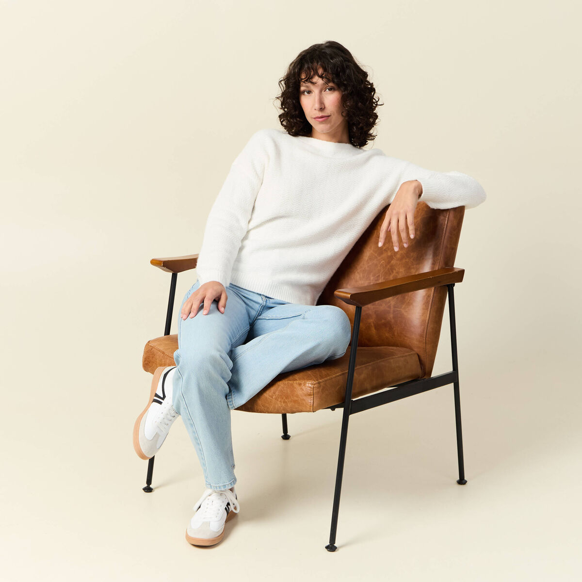 Pull manches longues ecru femme