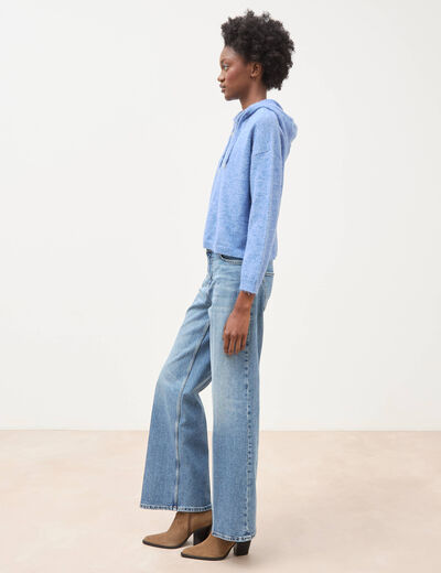 Pull &agrave; capuche zipp&eacute; bleu ciel femme