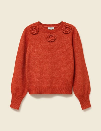 Pull manches longues col rond rouge fonc&eacute; femme