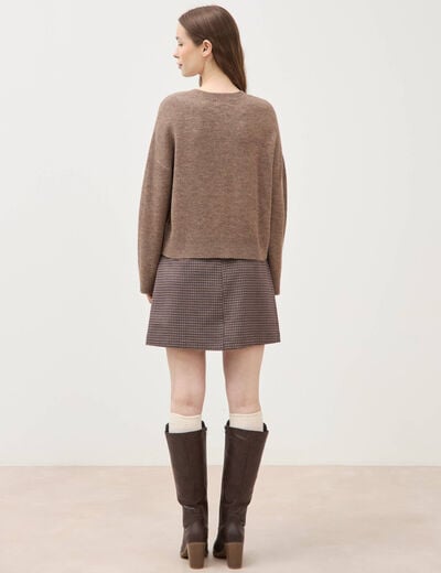 Pull col rond manches longues marron femme