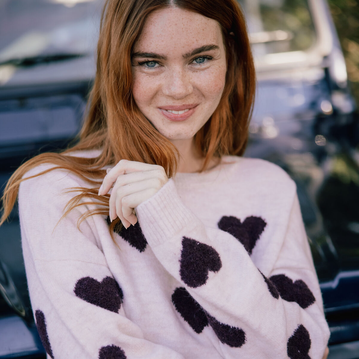 Pull manches longues bouclette col rond prune femme