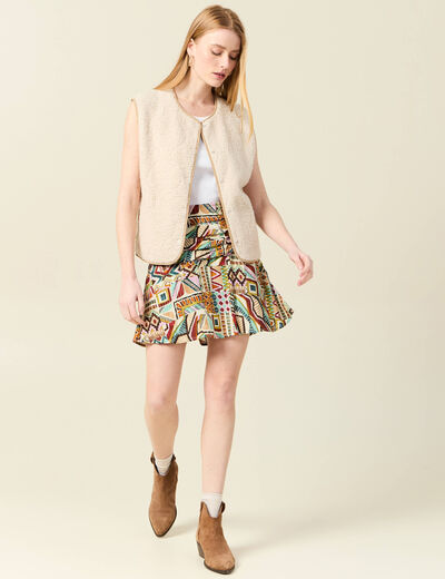 Jupe évasée taille smockée multicolore femme