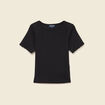 T-shirt manches courtes côtelé noir femme