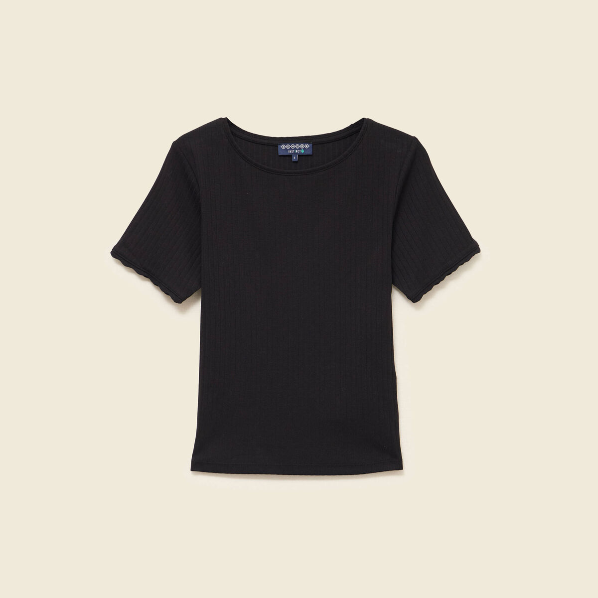 T-shirt manches courtes côtelé noir femme