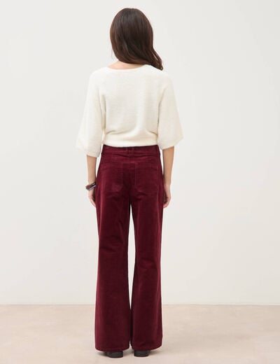 Pantalon flare taille haute en velours bordeaux femme