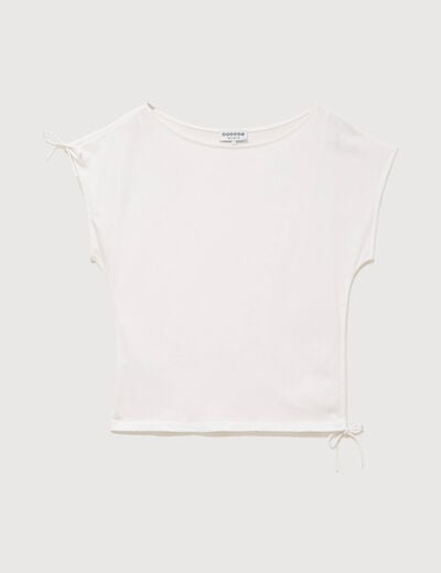 T-shirt ajust&eacute; col rond manches courtes ecru femme