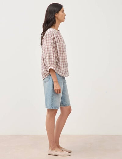 Chemise oversize &agrave; carreaux marron cognac femme