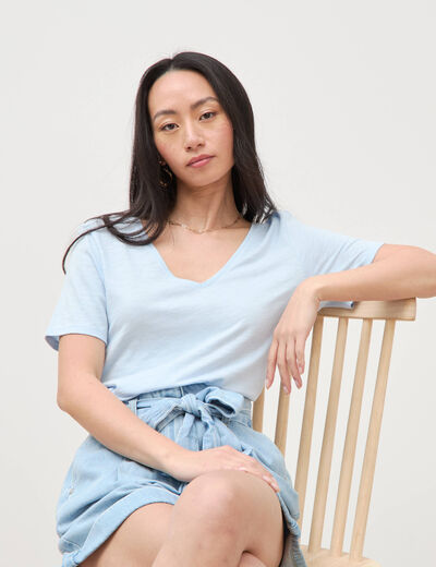 T-shirt manches courtes bleu ciel femme