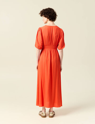 Robe longue évasée orange femme