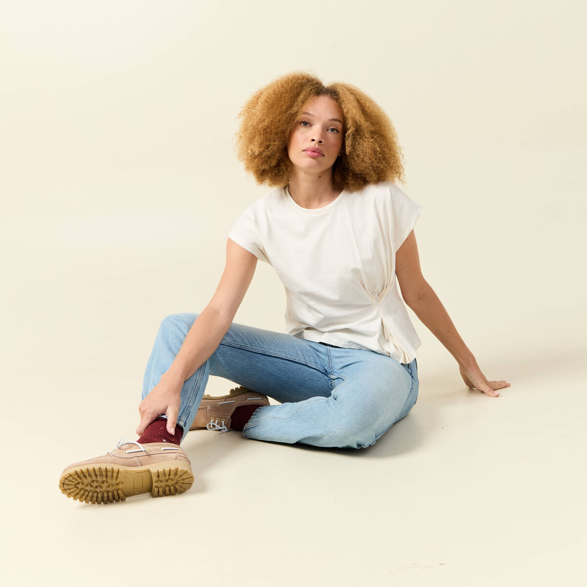 T-shirt manches courtes creme femme