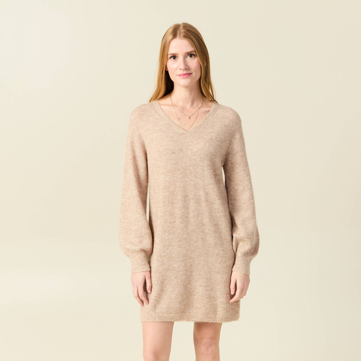Robe pull droite taupe femme