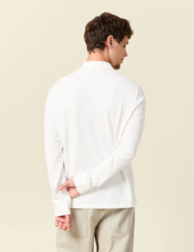 Polo manches longues en coton ecru homme