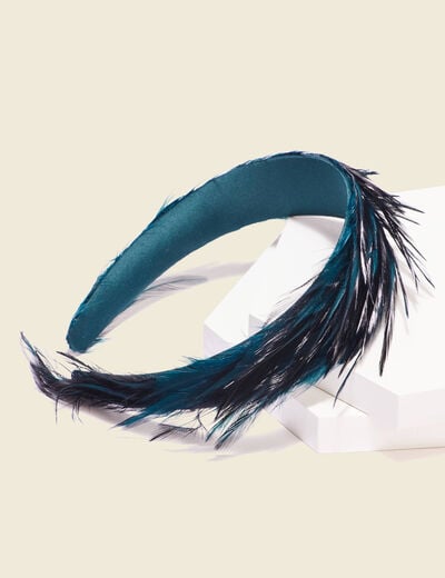 Bandeau avec plumes bleu canard femme