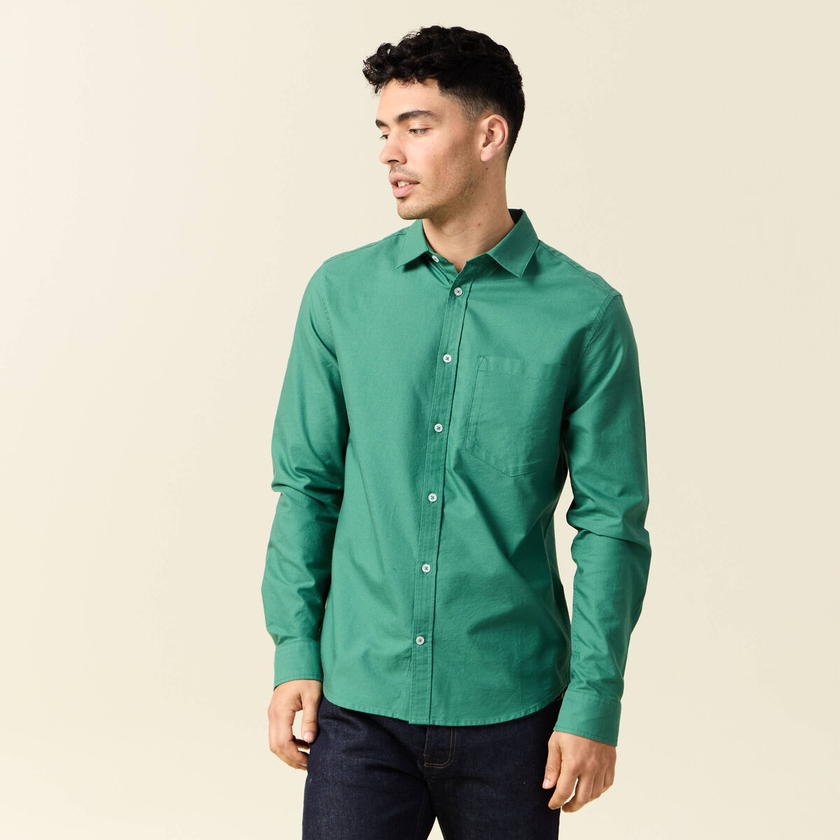 Chemise manches longues vert homme