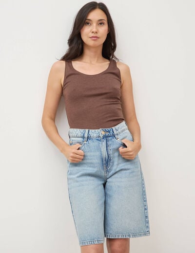 Bermuda large taille haute en coton denim used femme