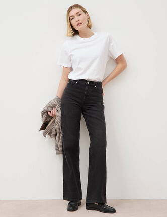 Jeans large taille haute denim noir femme