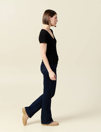 Short ajusté col V manches courtes noir femme