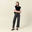 Pantalon large cropped taille haute bleu marine femme