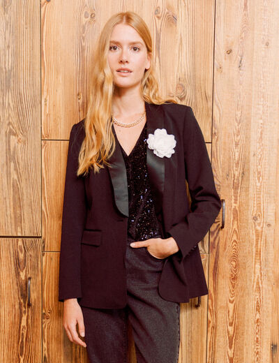 Blazer col châle noir femme