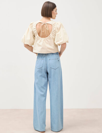 Top droit court manches bouffantes ivoire femme