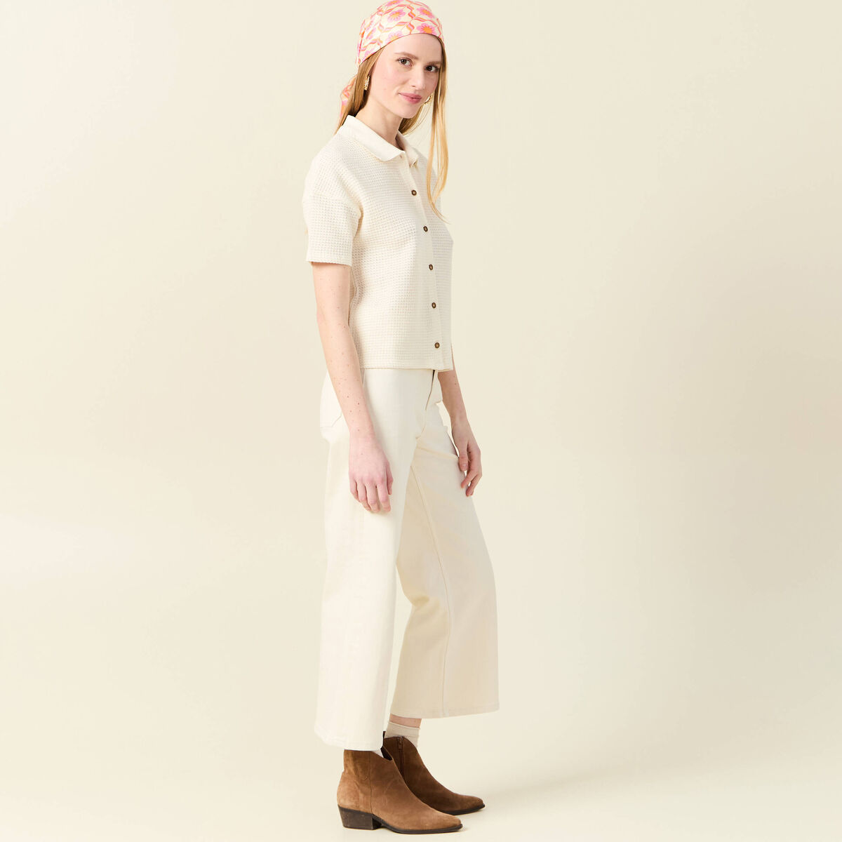 Polo en maille creme femme