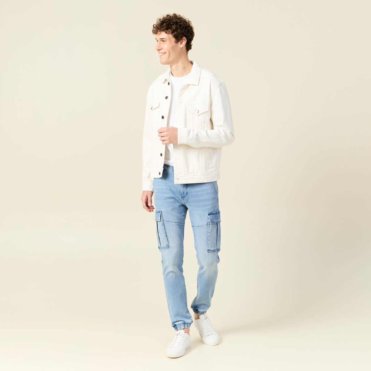 Jeans battle à coulisse denim bleach homme