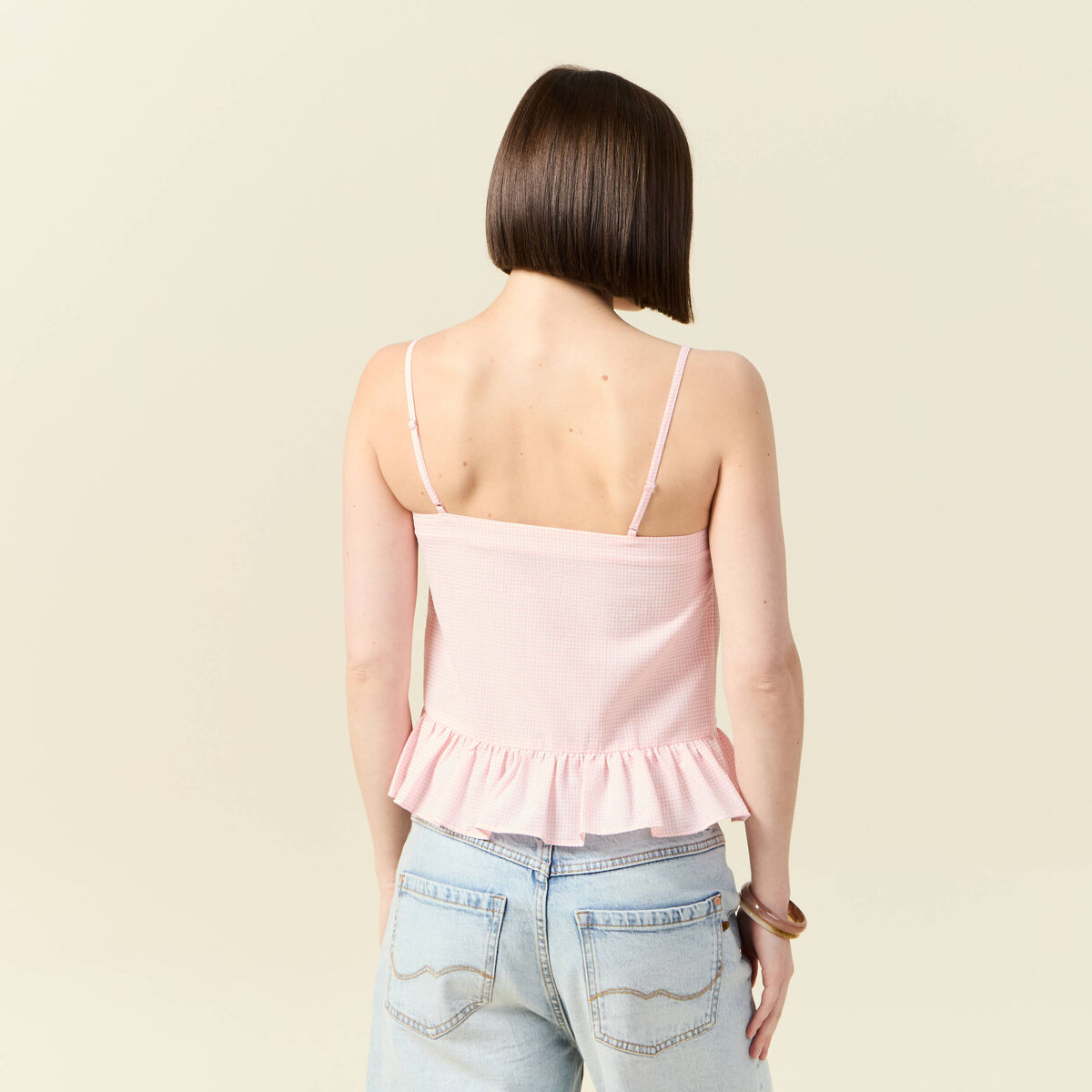 Débardeur droit court col carré rose clair femme
