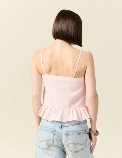 Débardeur droit court col carré rose clair femme