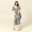 Robe longue droite col v manches courtes bleu femme